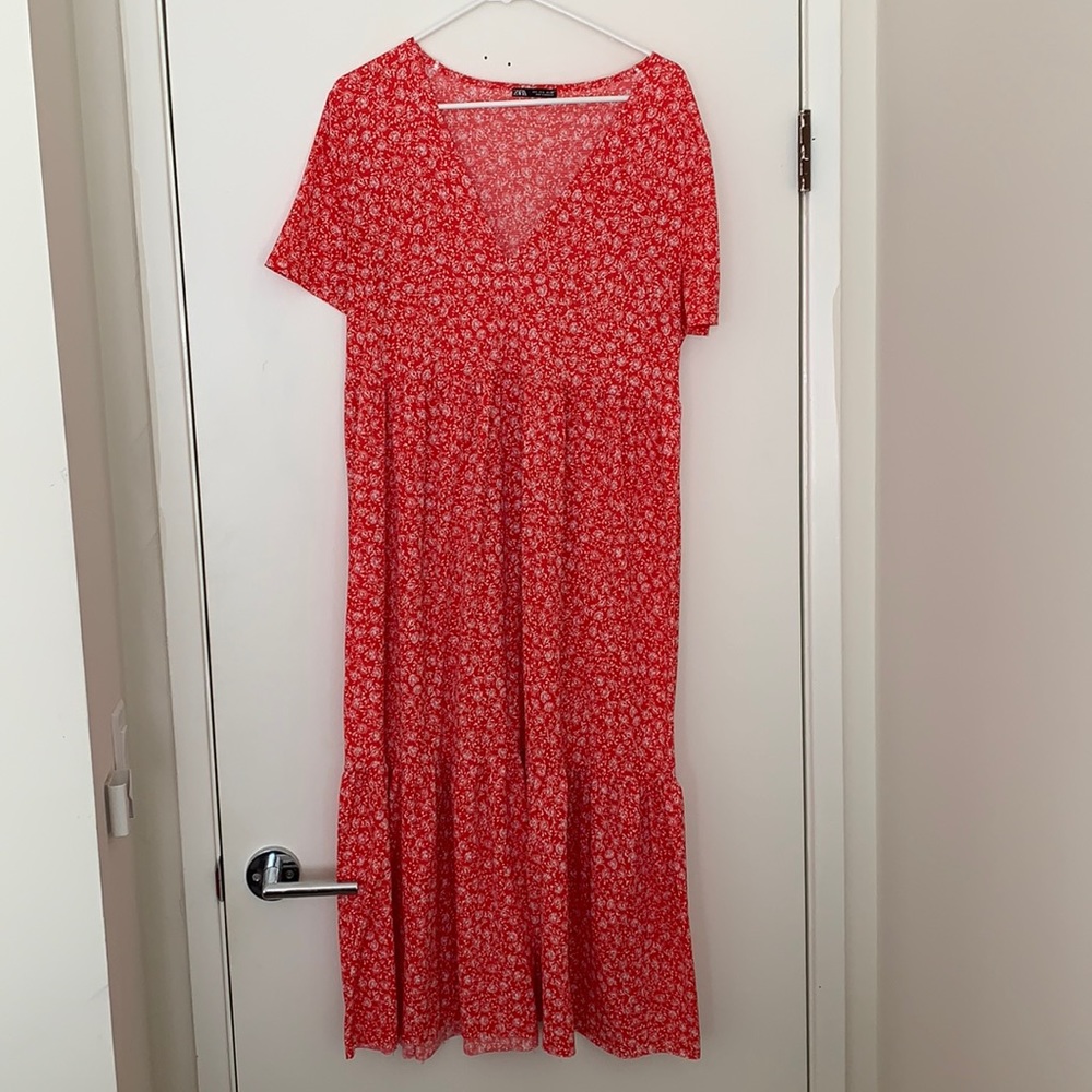 Zara Red Floral Maxi Dress